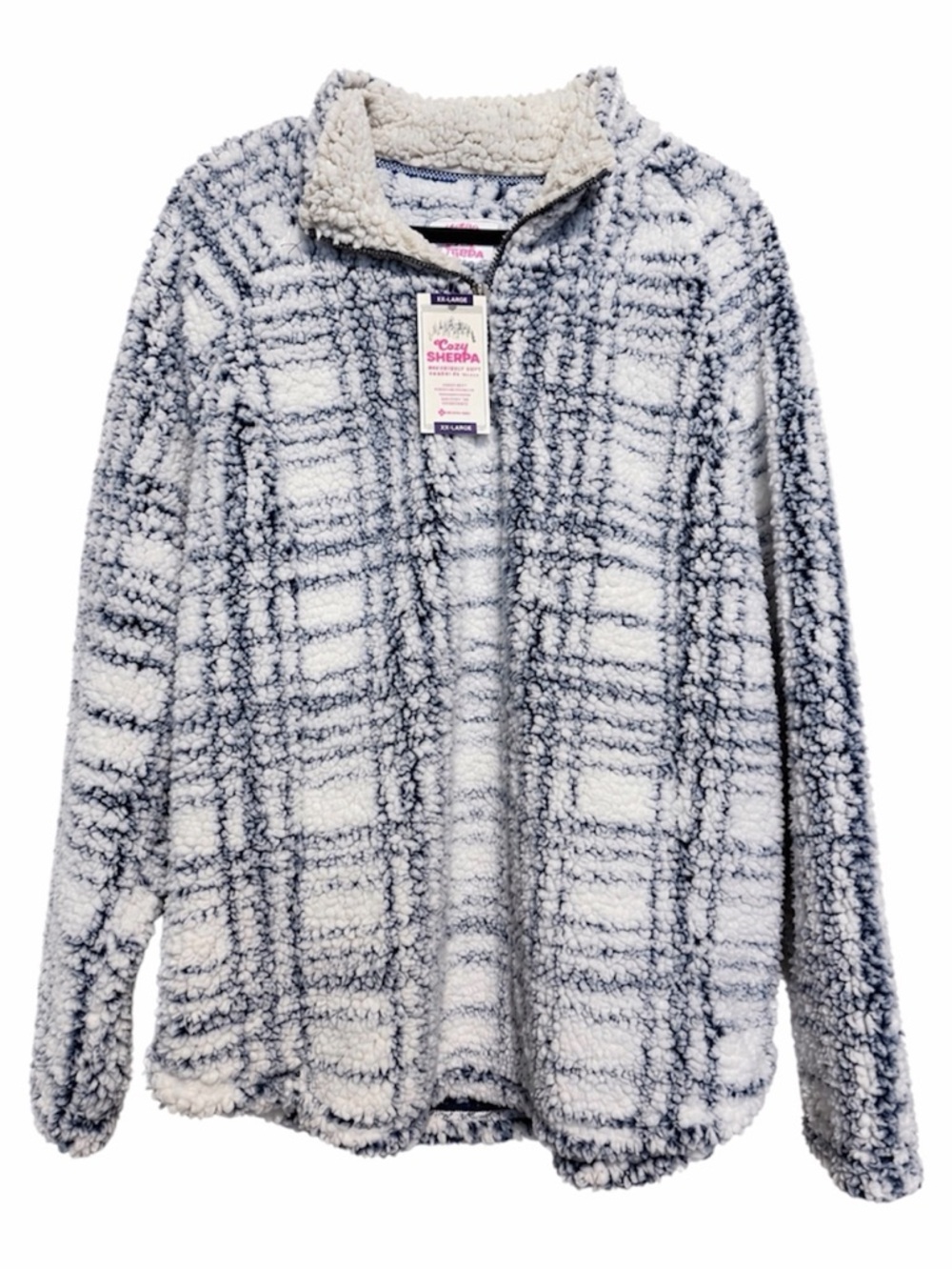 Cozy Sherpa Jacket XXL NWT | Plaid Fleece Faux Fur Zip Pullover